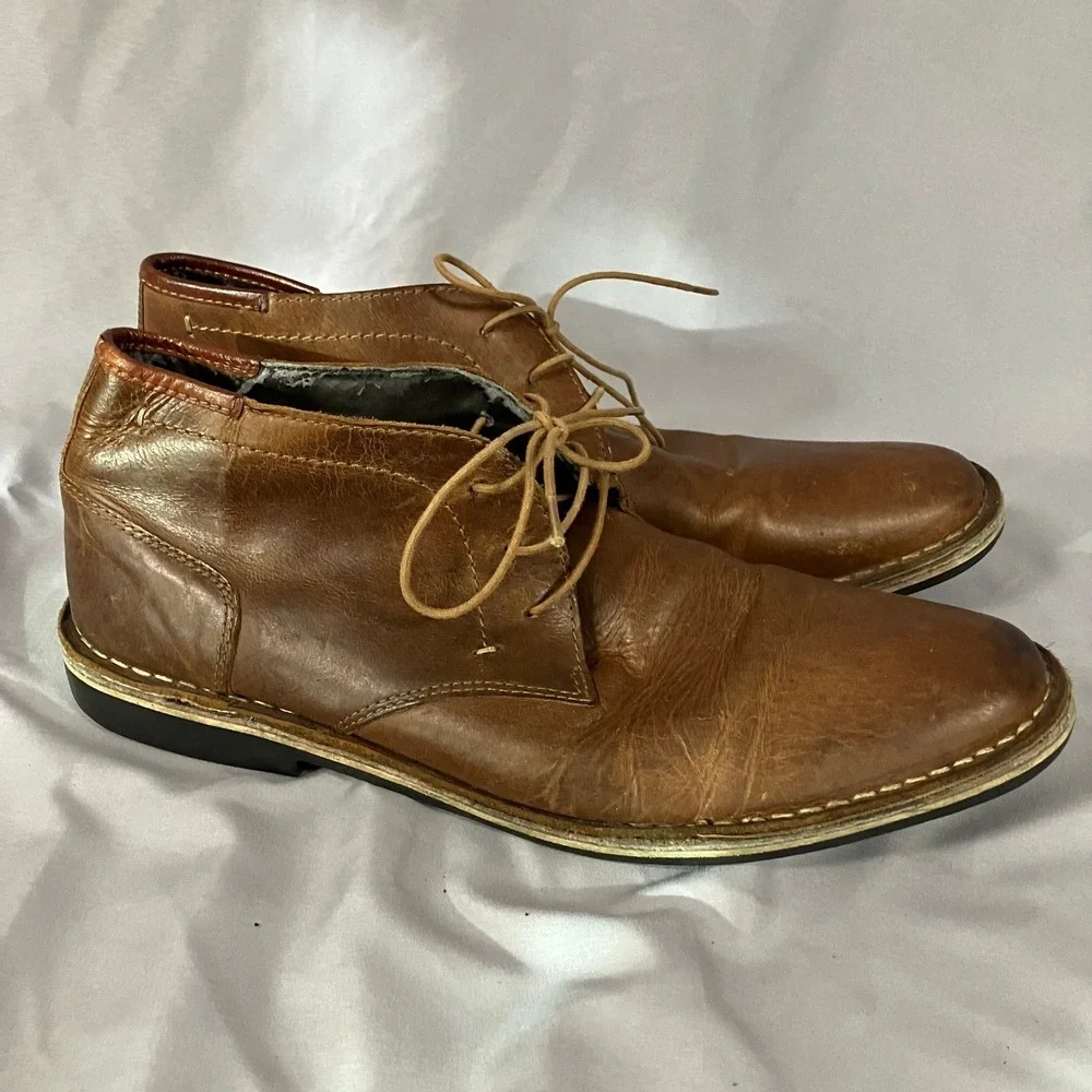 Steve Madden Harren Boots Mens Size 11.5 Cognac Leather‎ Chukka 247